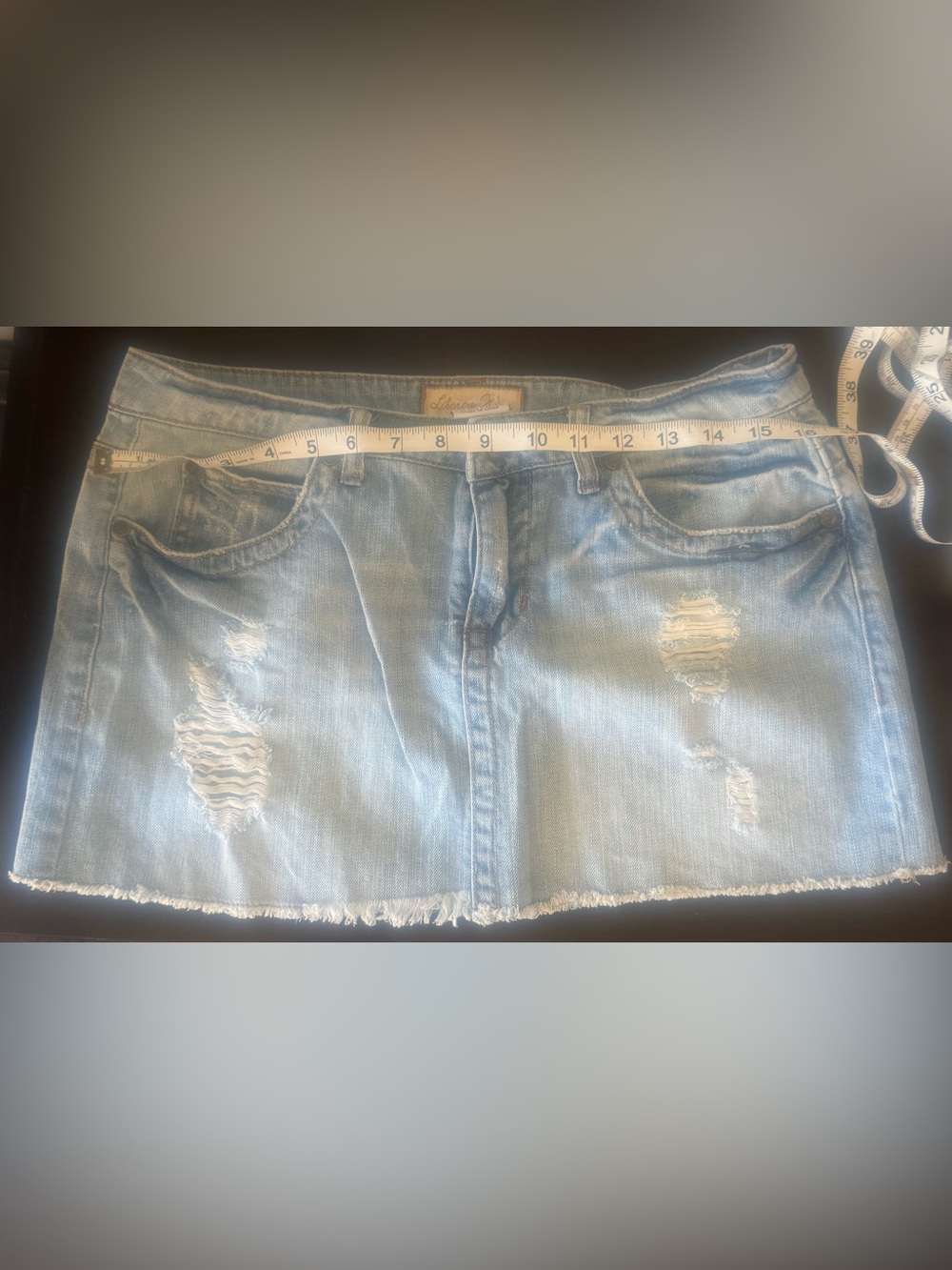 Liberty Wins Distressed Rigid Denim Mini Skirt Light Wash Raw Hem Size‎ 9